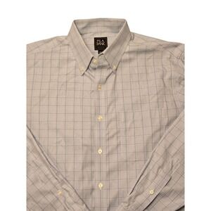 JOS A BANK TRAVELER SLIM FIT DRESS SHIRT BLUE PLAID BUTTON DOWN MEN 16 1/2 34